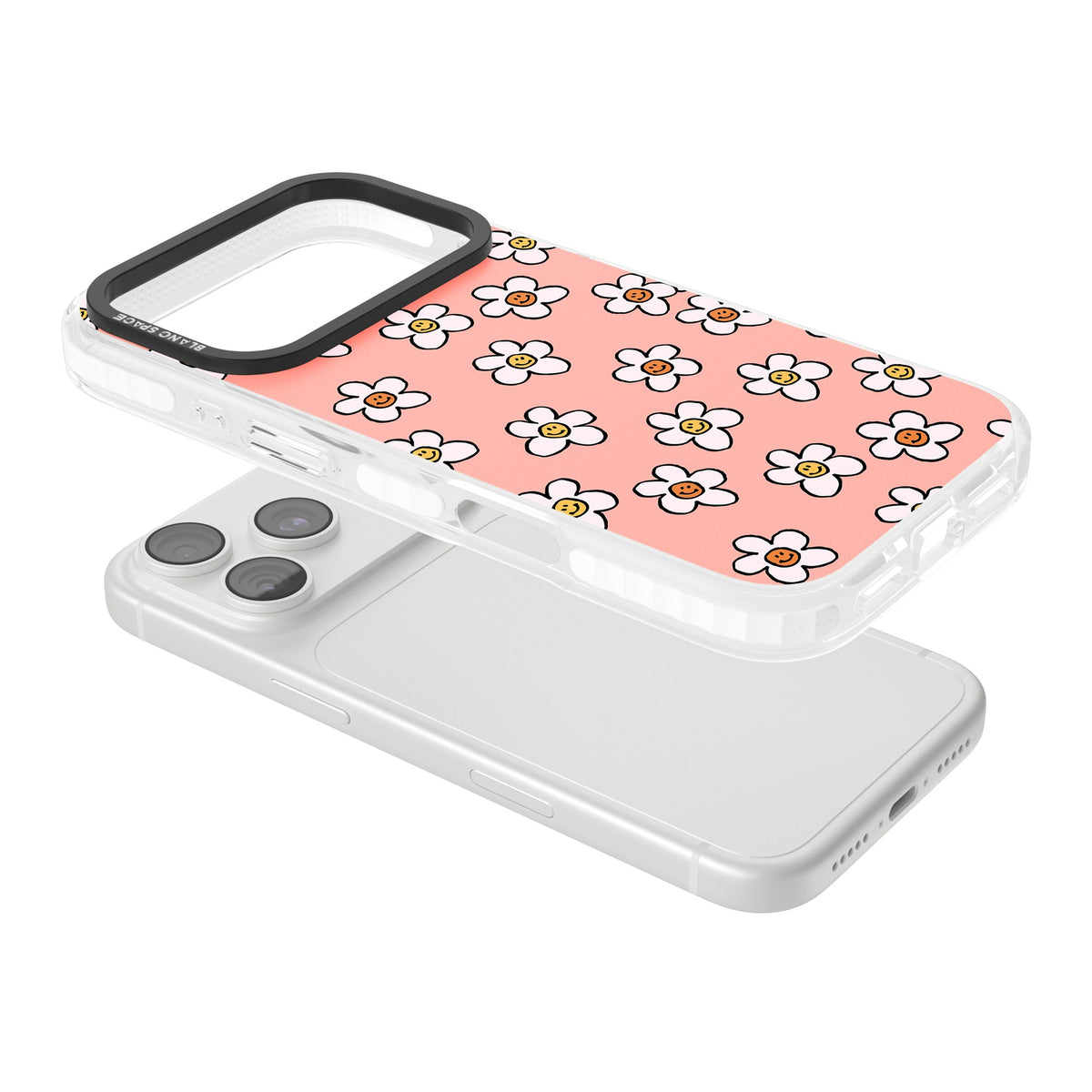 Peachy Daisy Smiles iPhone 18 Pro Impact Clear Phone Case angled