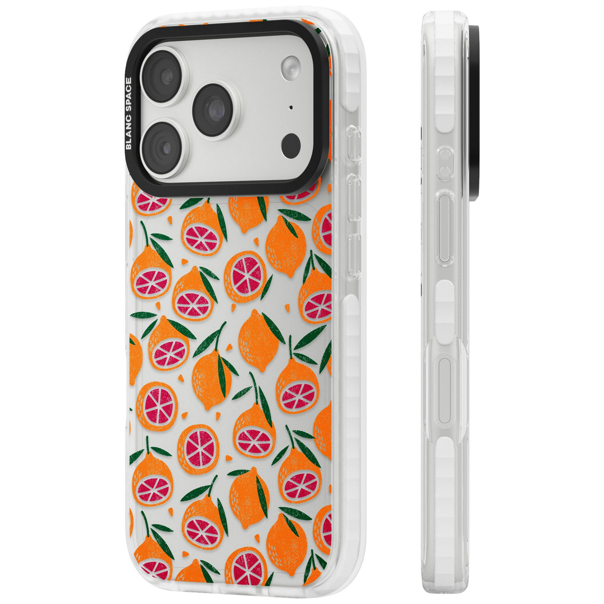 Blood Orange Fruit Pattern Transparent iPhone 18 Pro Impact Clear Phone Case side