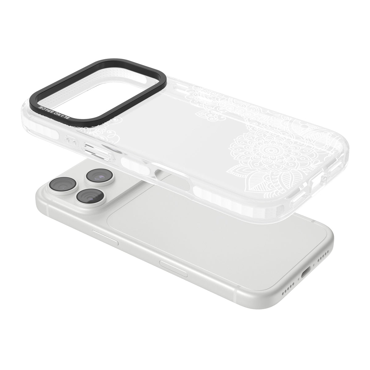 White Henna Botanicals iPhone 18 Pro Impact Clear Phone Case angled