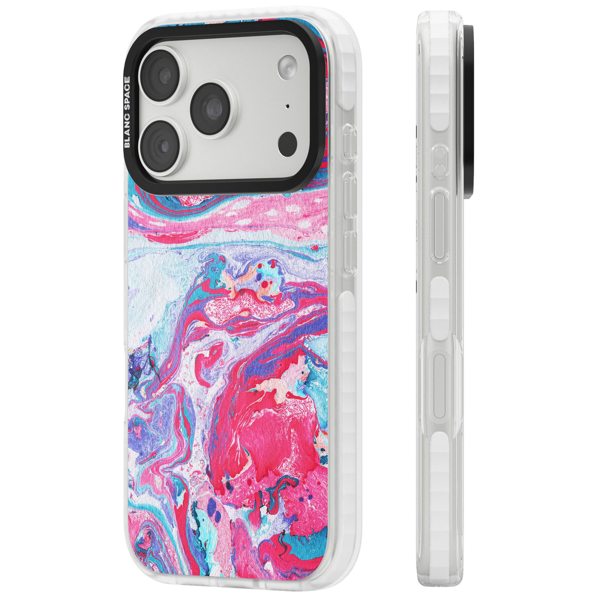 Pink, Blue & Purple Marbled Paper Pattern iPhone 18 Pro Impact Clear Phone Case side