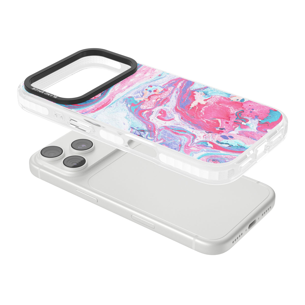 Pink, Blue & Purple Marbled Paper Pattern iPhone 18 Pro Impact Clear Phone Case angled
