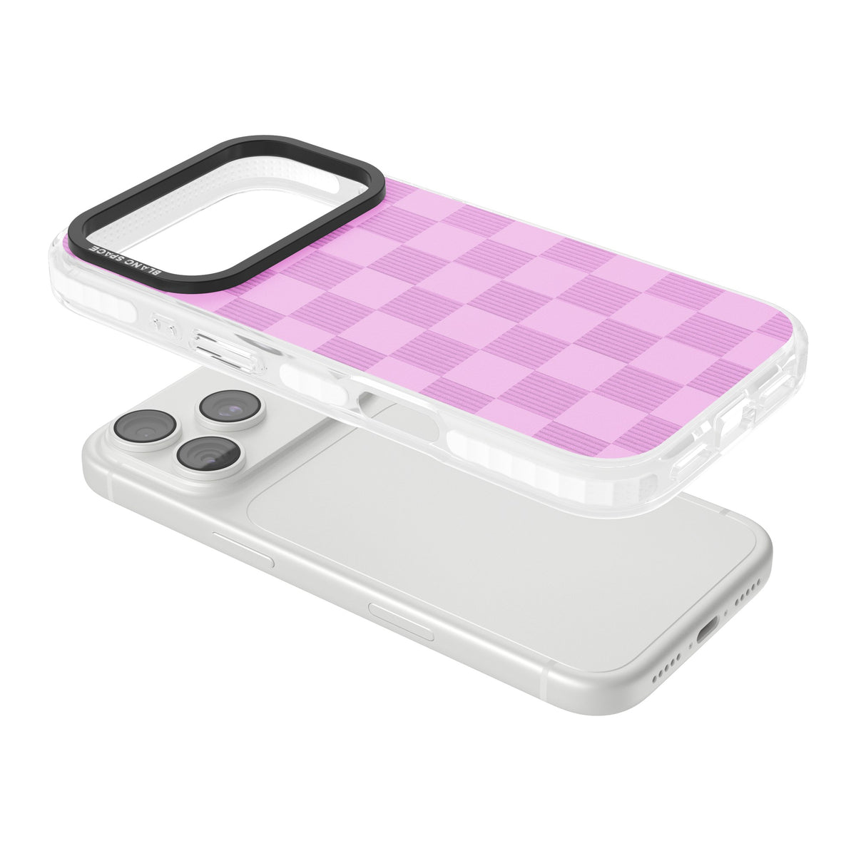 Bubblegum Checkered iPhone 18 Pro Impact Clear Phone Case angled