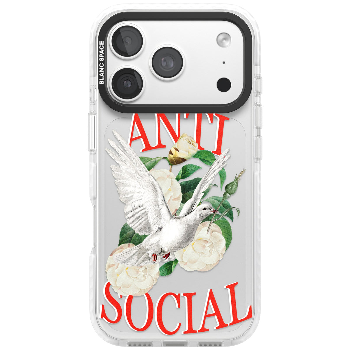 Anti Social Dove iPhone 18 Pro Impact Clear Phone Case front
