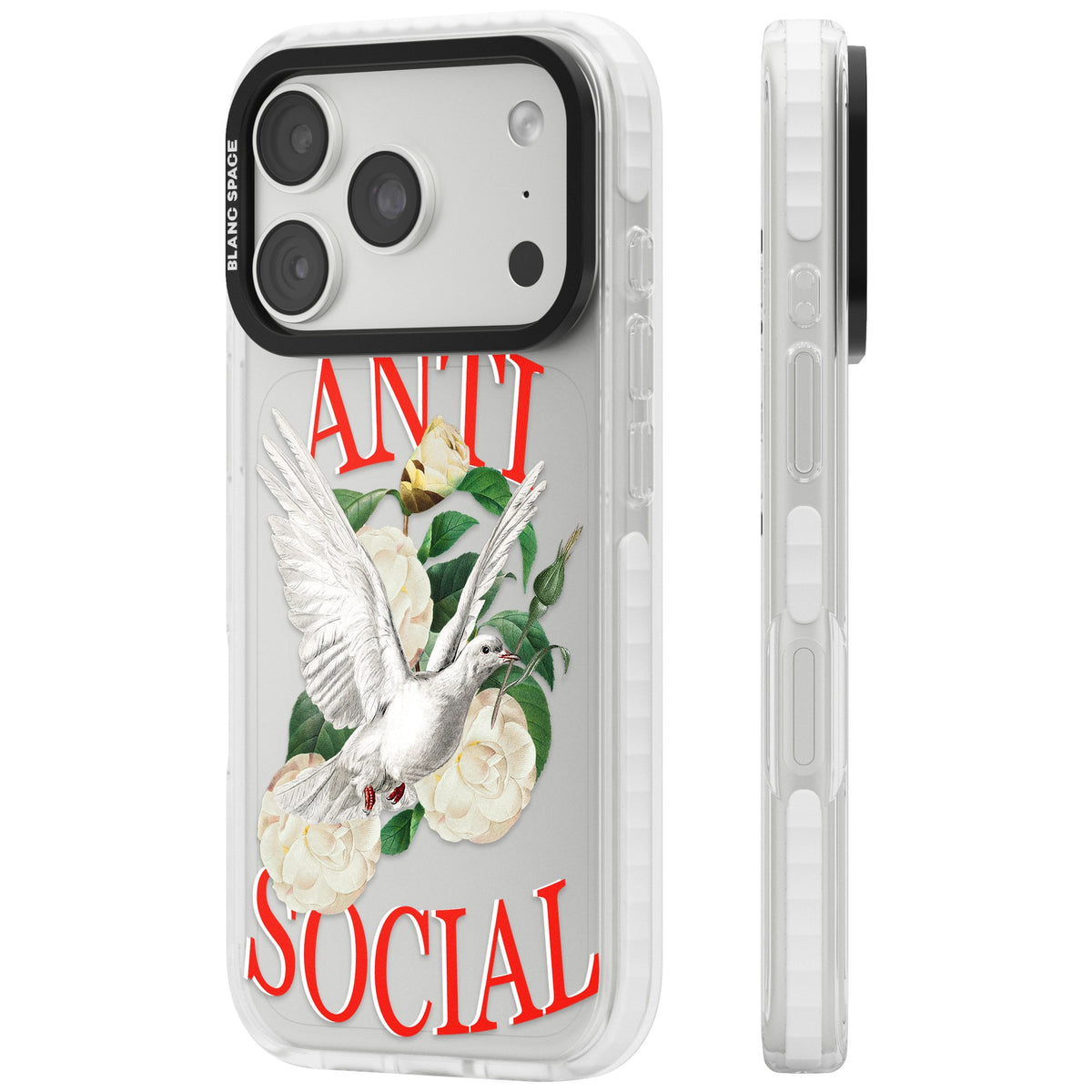 Anti Social Dove iPhone 18 Pro Impact Clear Phone Case side