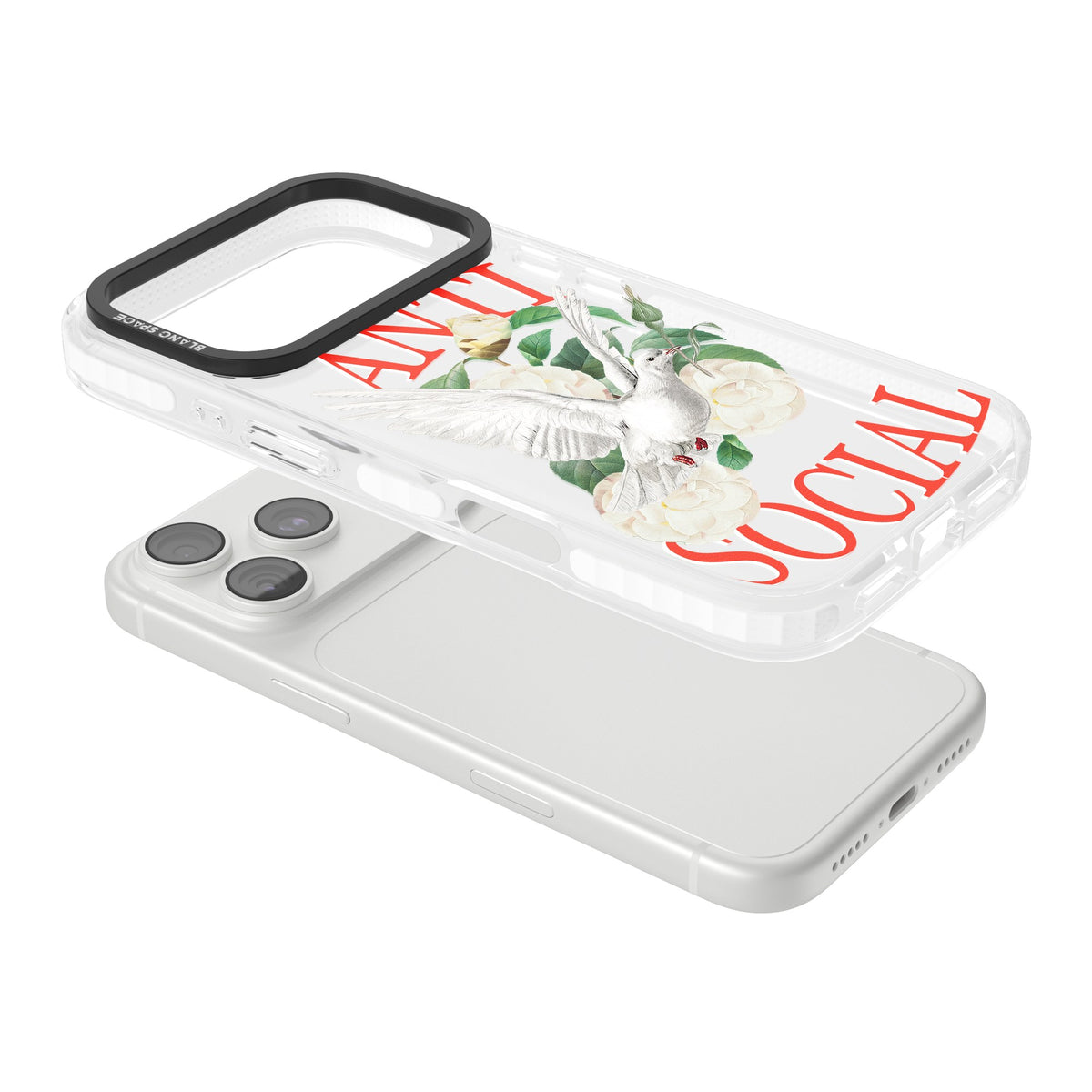 Anti Social Dove iPhone 18 Pro Impact Clear Phone Case angled