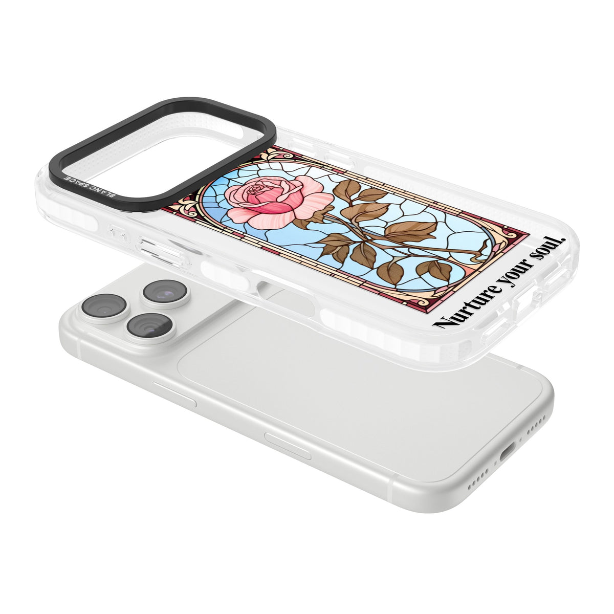 Nurture Your Soul iPhone 18 Pro Impact Clear Phone Case angled