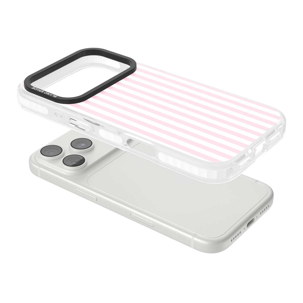 Pink Stripe preppy iPhone case featuring soft pastel pink and white vertical candy stripes iPhone 18 Pro Impact Clear Phone Case angled