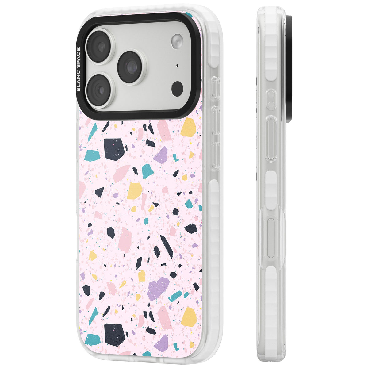 Pink, Purple & Turquoise Terrazzo Pattern iPhone 18 Pro Impact Clear Phone Case side