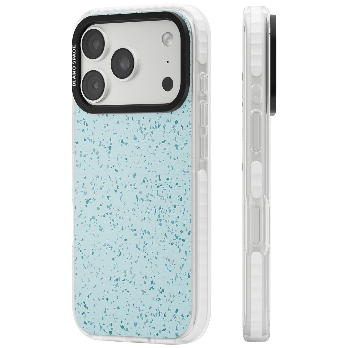 Light Blue Terrazzo Pattern iPhone 18 Pro Impact Clear Phone Case side