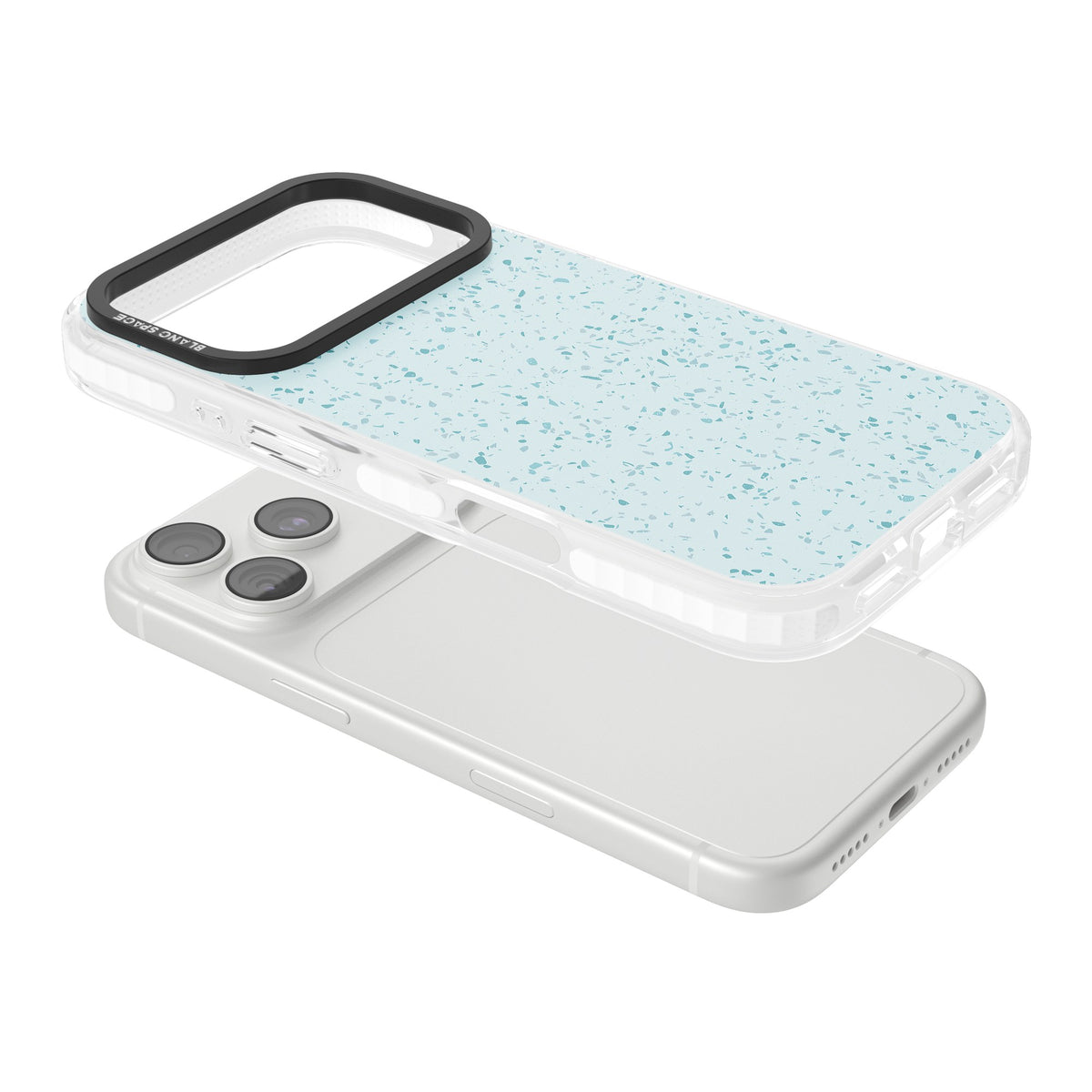 Light Blue Terrazzo Pattern iPhone 18 Pro Impact Clear Phone Case angled