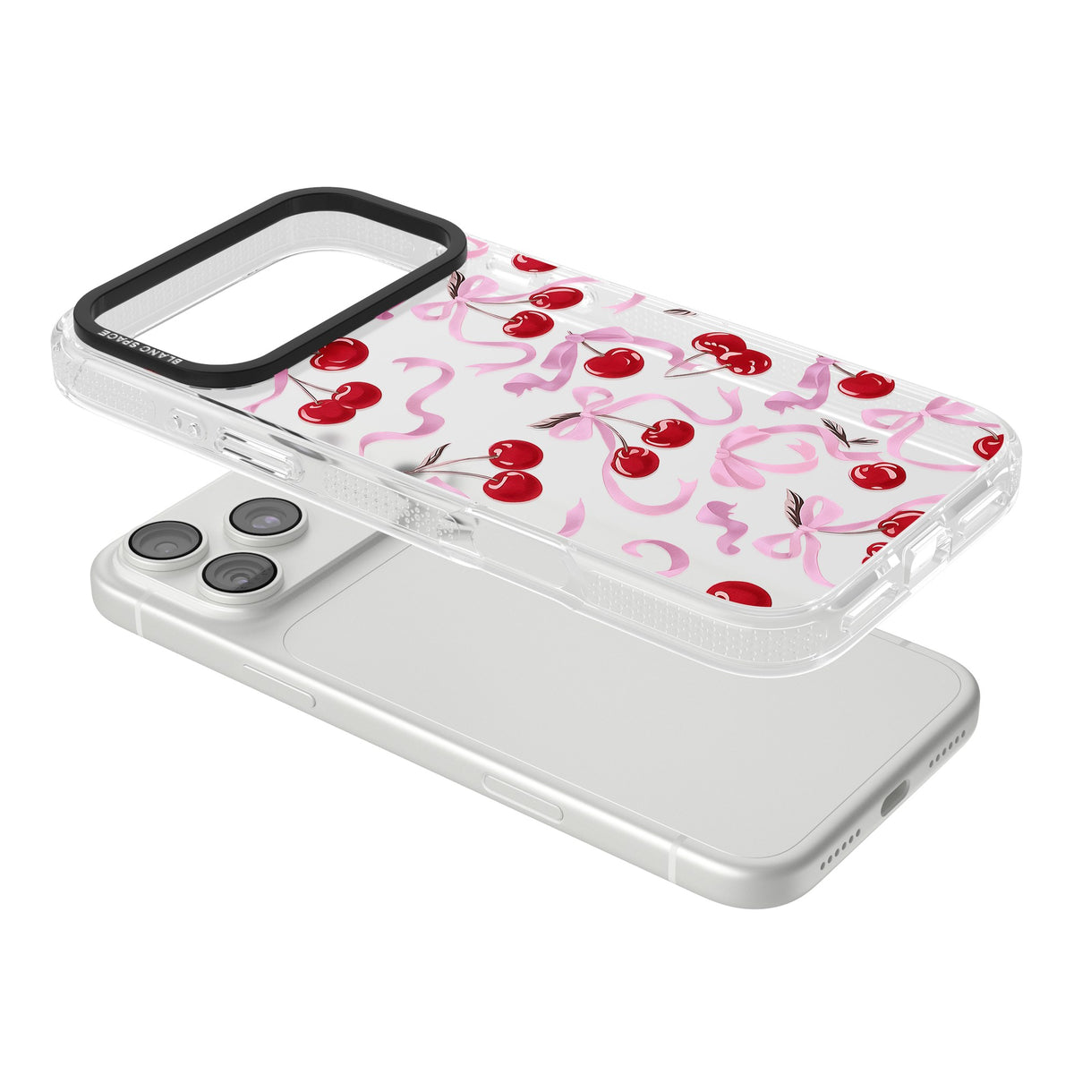 Pink Bow & Cherries iPhone 18 Pro Max Impact Air Clear Phone Case angled