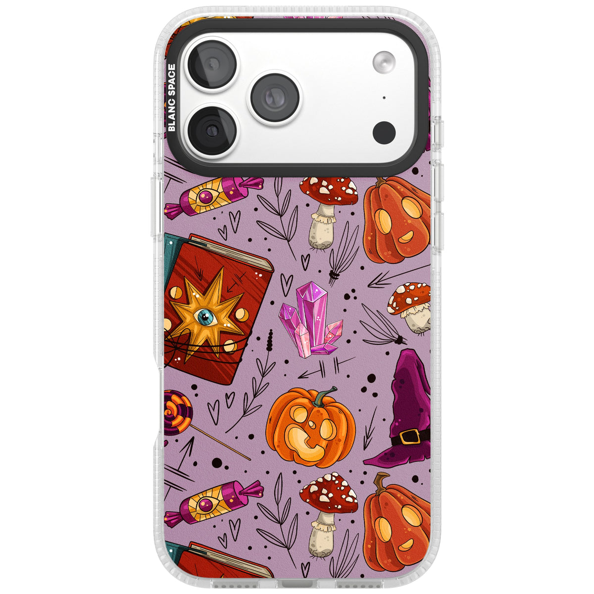 Witchy Cartoon Halloween Pattern iPhone 18 Pro Max Impact Air Clear Phone Case front