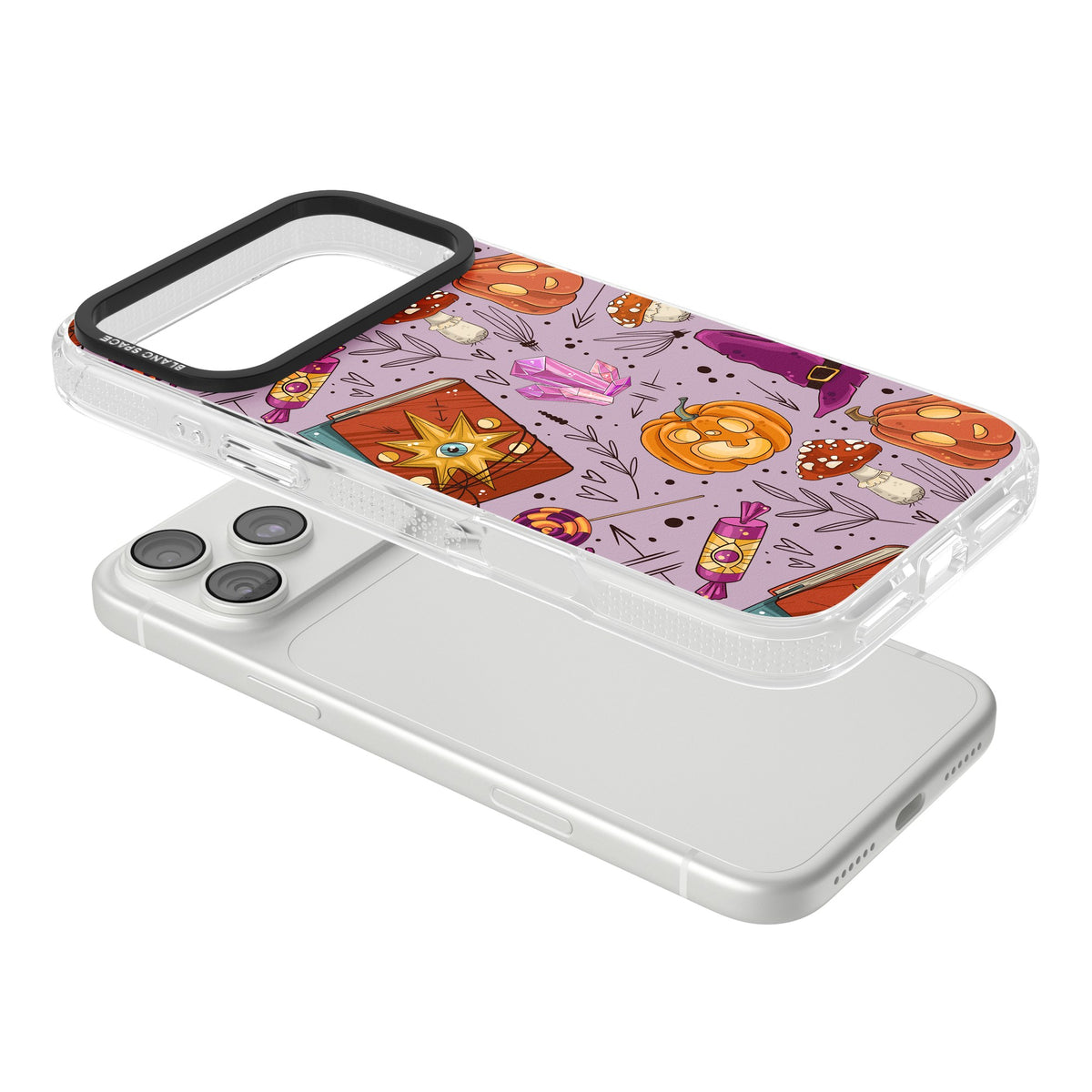 Witchy Cartoon Halloween Pattern iPhone 18 Pro Max Impact Air Clear Phone Case angled