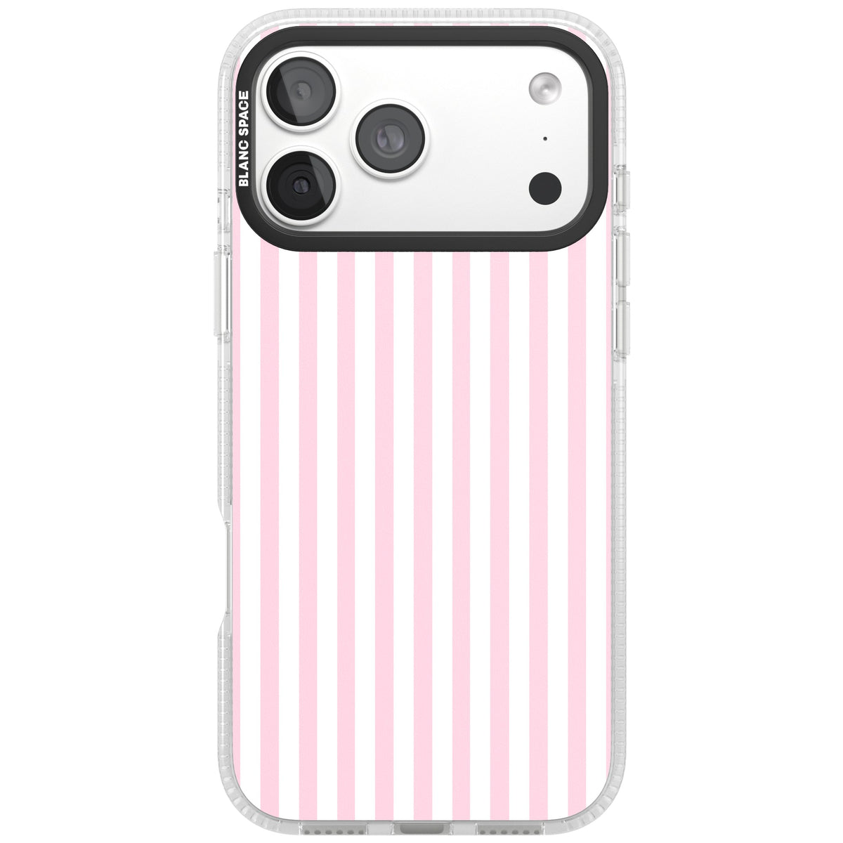 Pink Stripe preppy iPhone case featuring soft pastel pink and white vertical candy stripes iPhone 18 Pro Max Impact Air Phone Case front