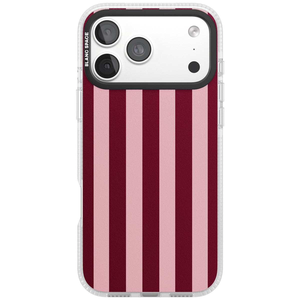 Bordeaux Belle preppy iPhone case featuring bold vertical stripes in burgundy and soft blush pink iPhone 18 Pro Max Impact Air Phone Case front