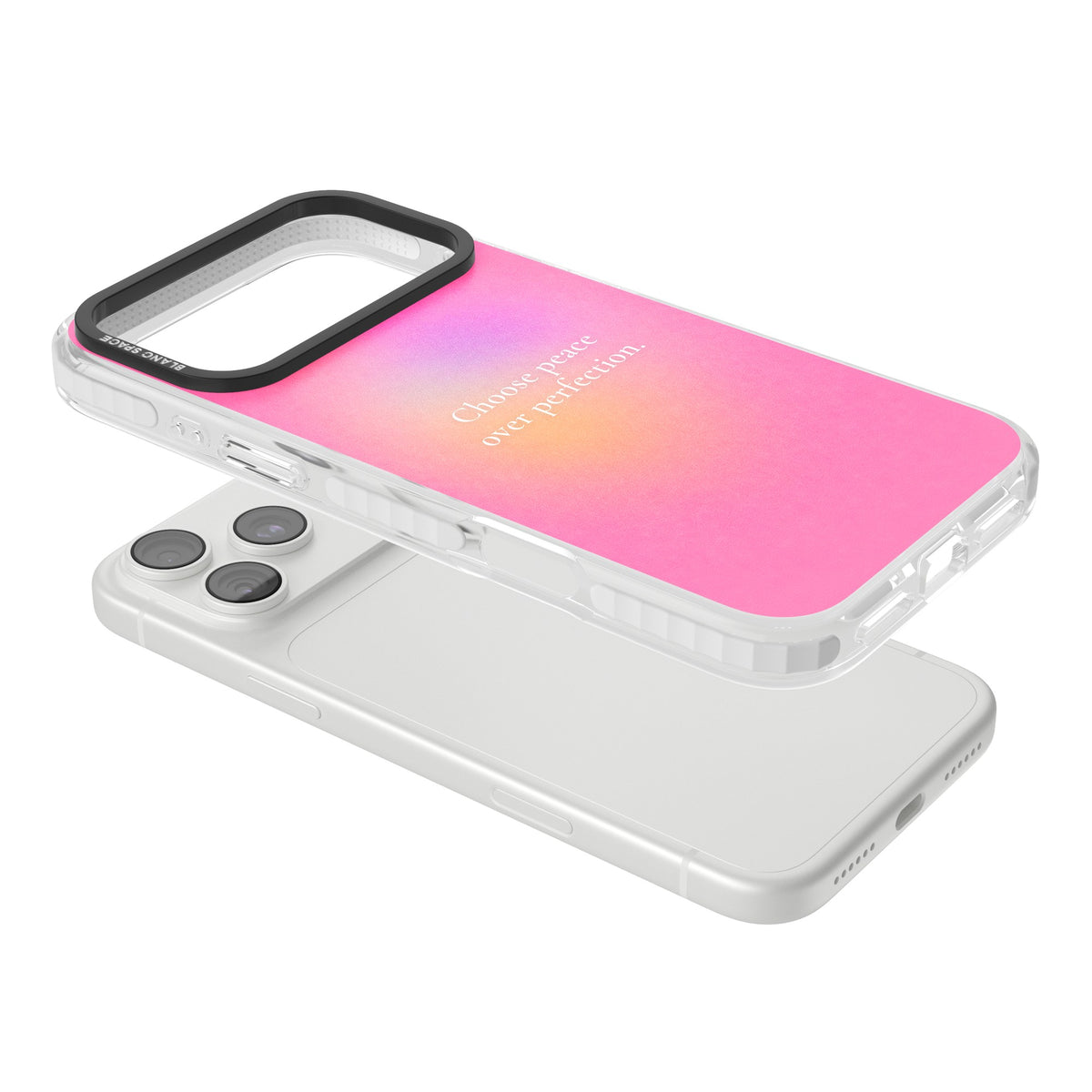 Peace Over Perfection iPhone 18 Pro Max Impact Clear Phone Case angled