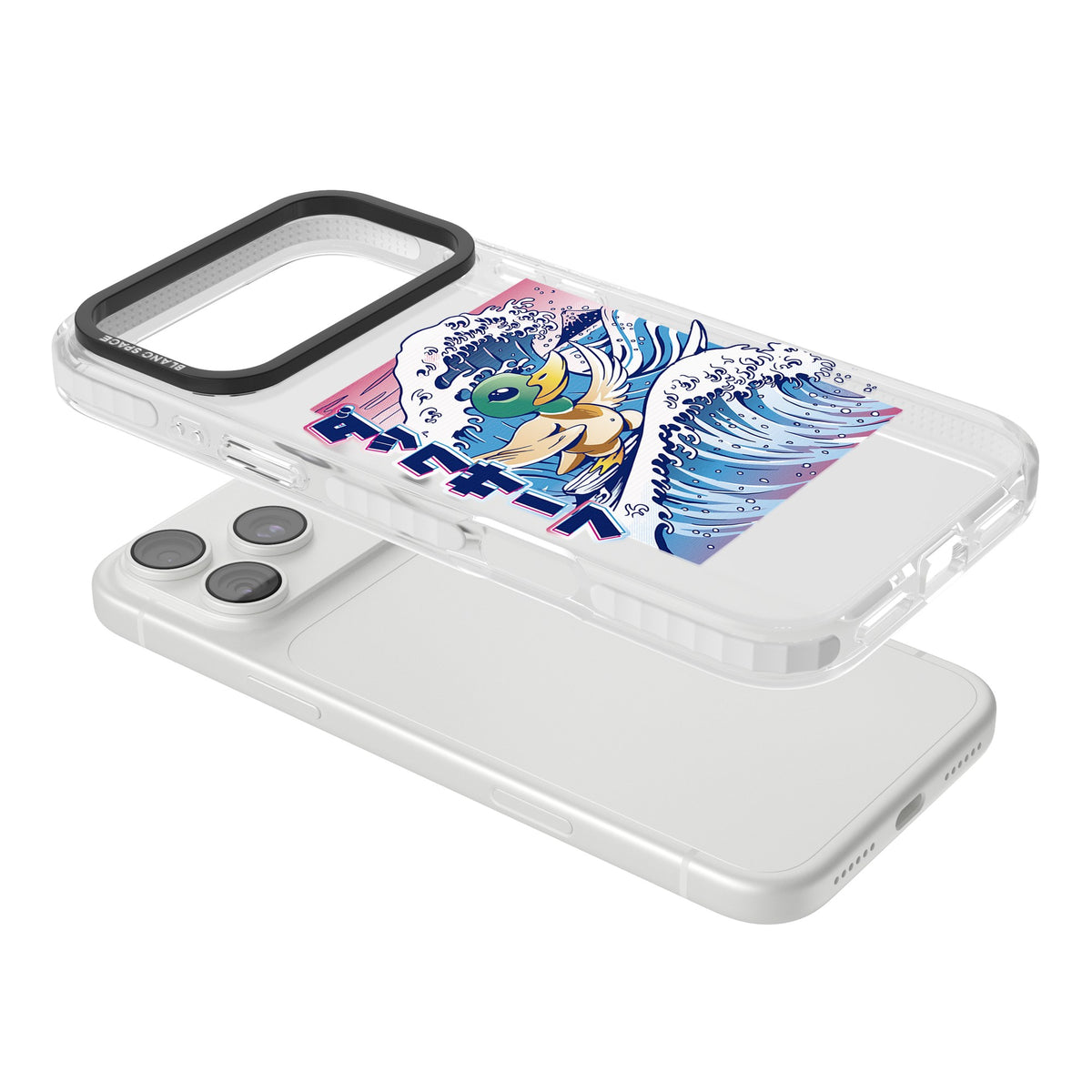 Duck Surf iPhone 18 Pro Max Impact Clear Phone Case angled