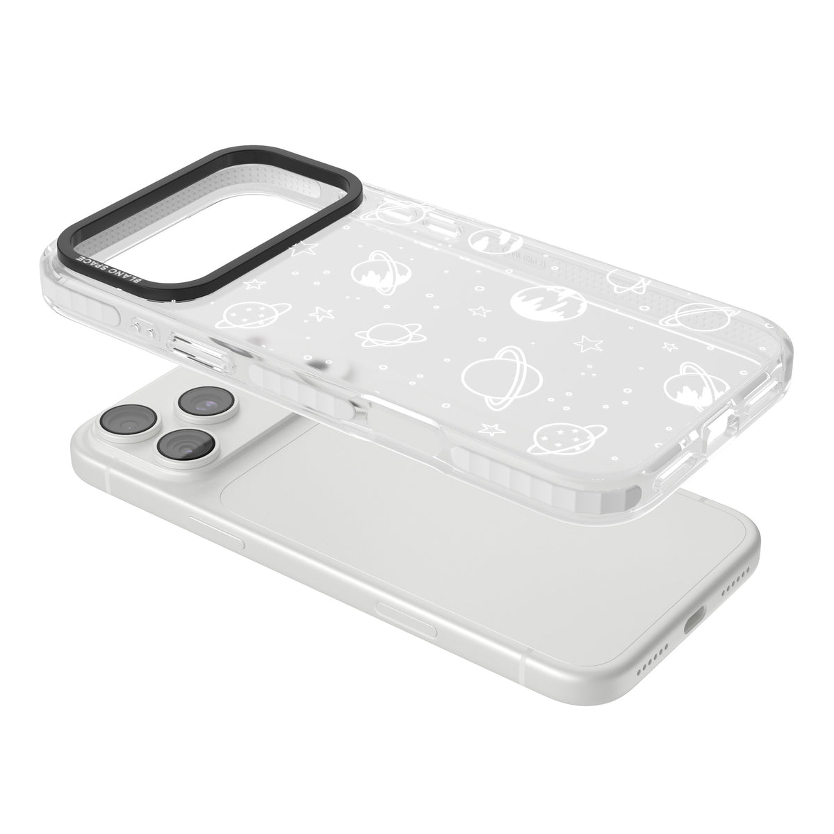 White Cosmic iPhone 18 Pro Max Impact Clear Phone Case angled