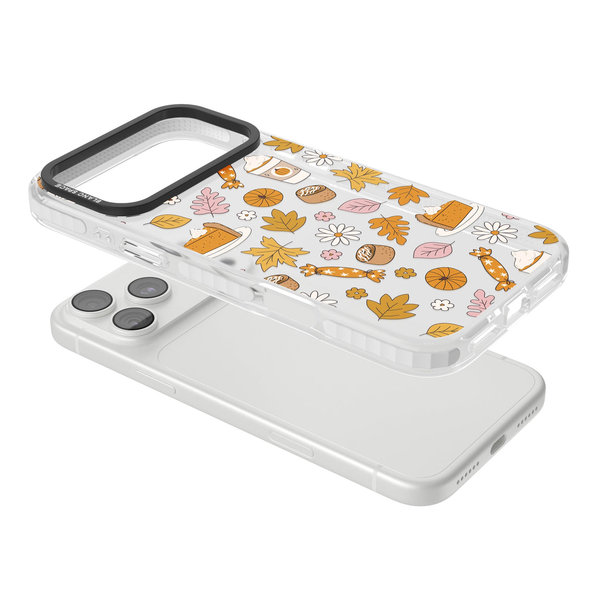 Pumpkin Spice iPhone 18 Pro Max Impact Clear Phone Case angled