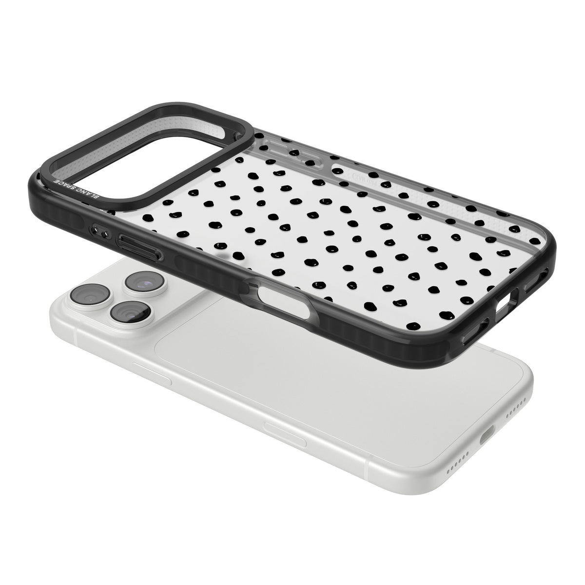 Messy Black Dot Pattern iPhone 18 Pro Max Impact Black Phone Case angled