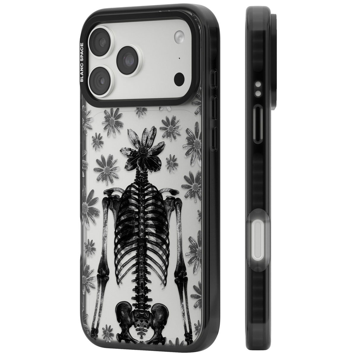 Skeleton Flower iPhone 18 Pro Max Impact Black Phone Case side