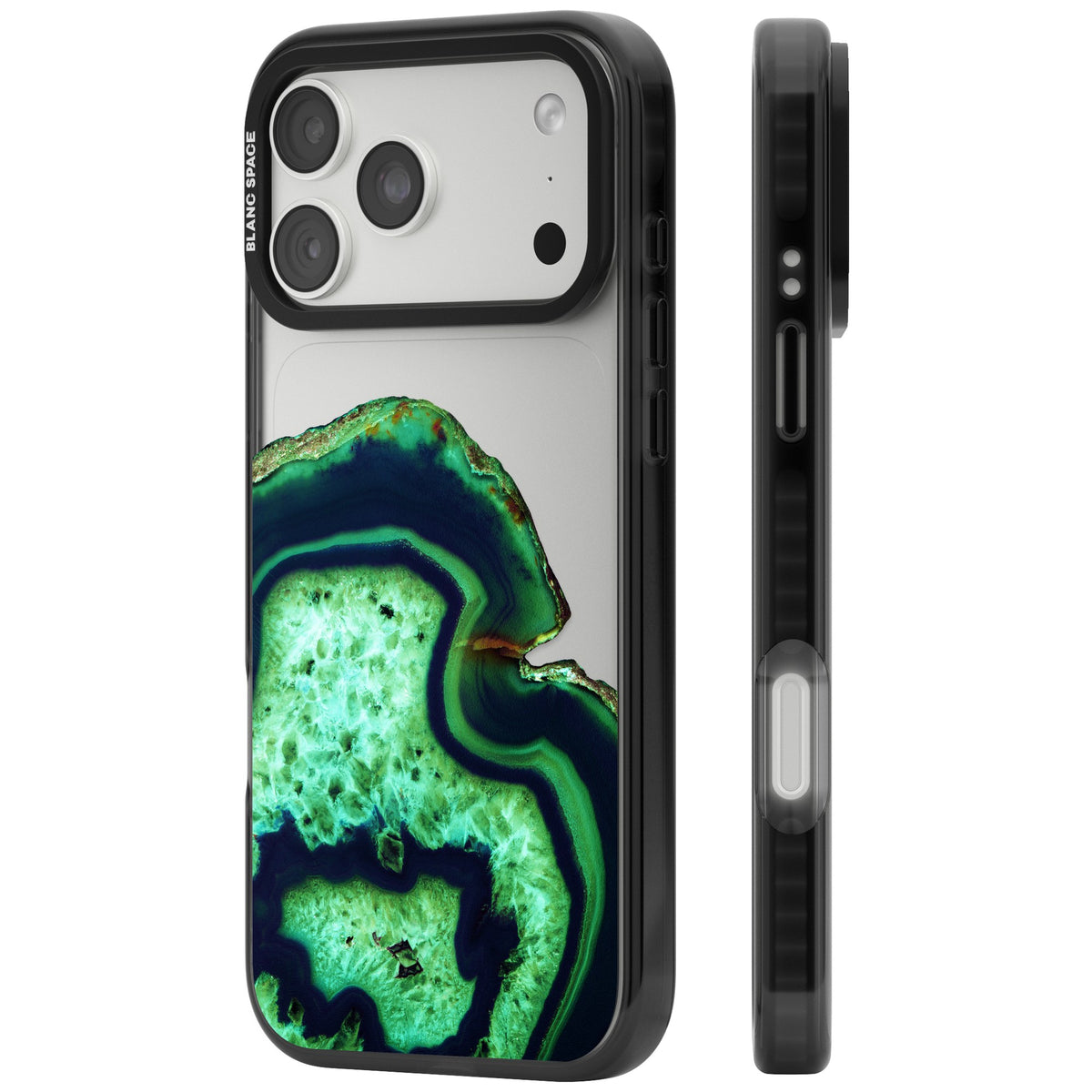 Emerald Agate Slice iPhone 18 Pro Max Impact Black Phone Case side