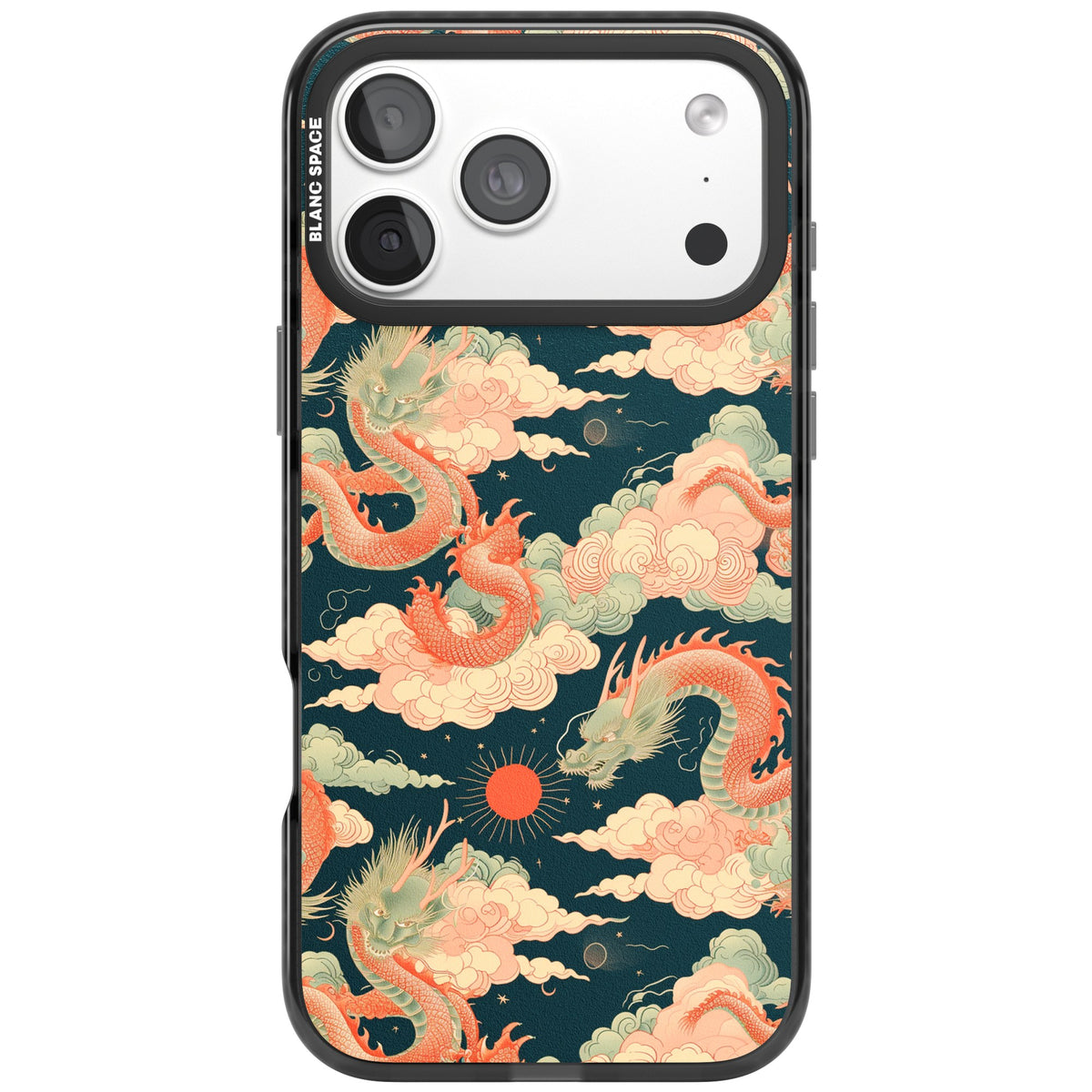 Chinese Dragons Clouds iPhone 18 Pro Max Impact Black Phone Case front