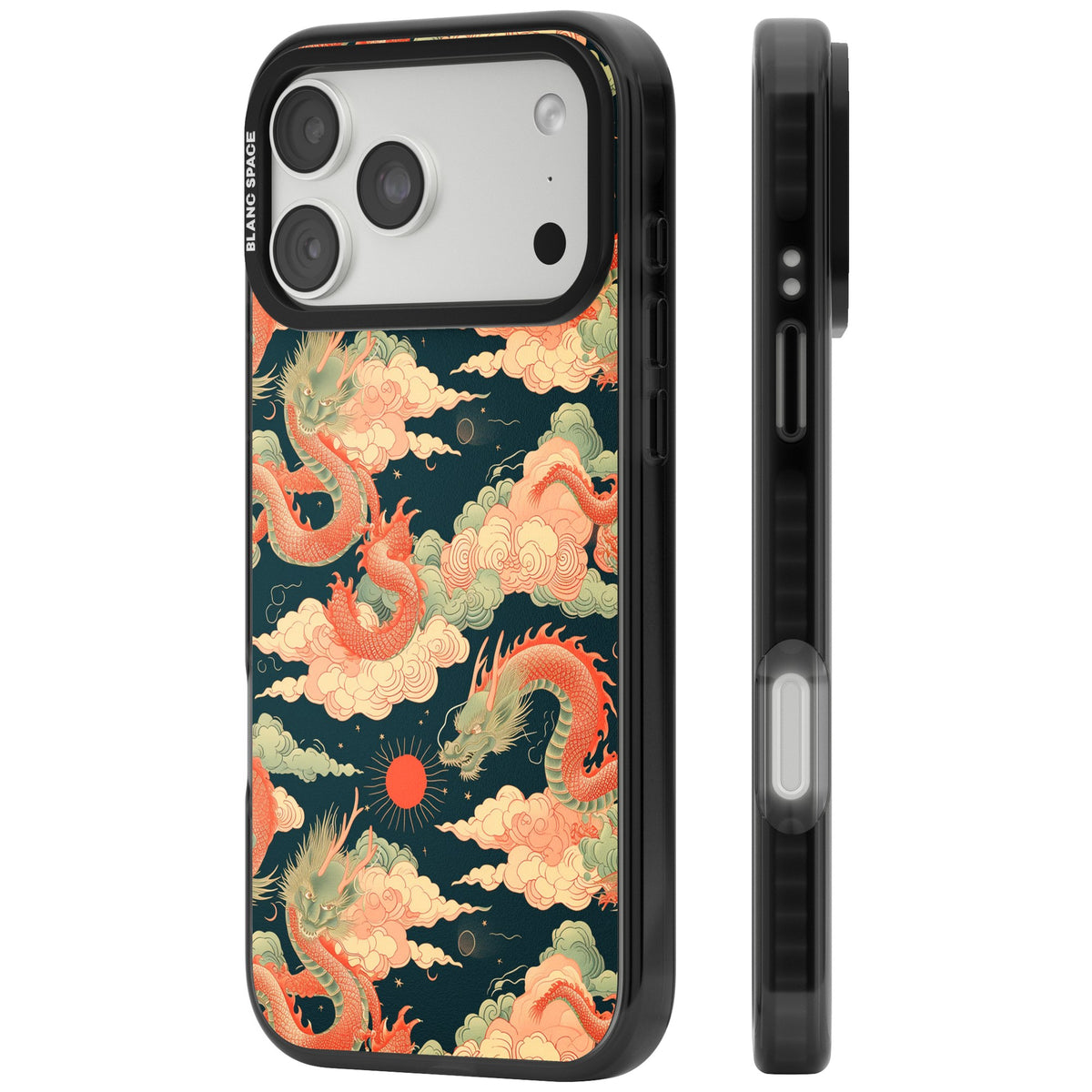 Chinese Dragons Clouds iPhone 18 Pro Max Impact Black Phone Case side
