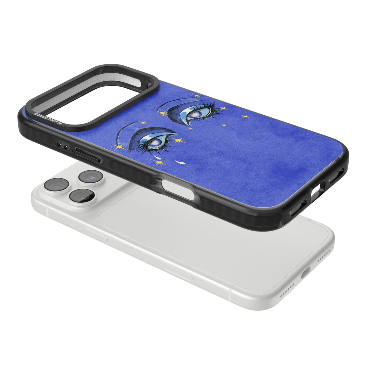 Blue Mystic Eyes iPhone 18 Pro Max Impact Black Phone Case angled