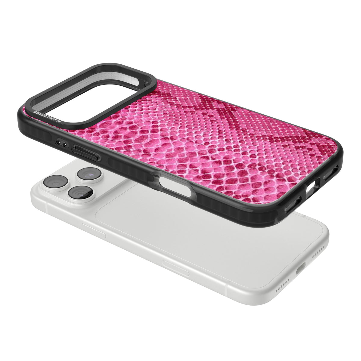 Pink Snakeskin iPhone 18 Pro Max Impact Black Phone Case angled