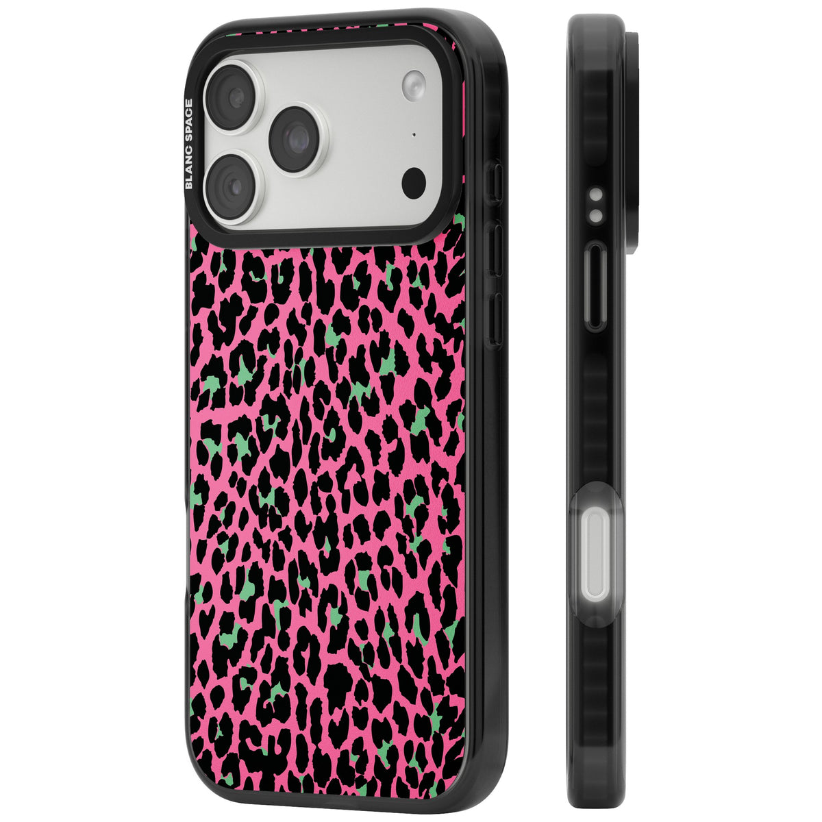 Pink & Green Leopard iPhone 18 Pro Max Impact Black Phone Case side