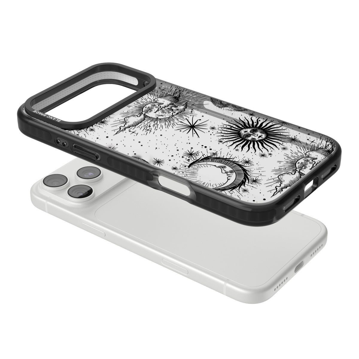 Suns, Moons & Clouds iPhone 18 Pro Max Impact Black Phone Case angled