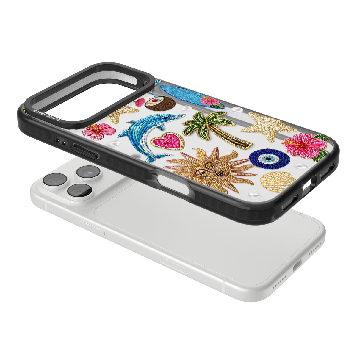 Beaded Beach iPhone 18 Pro Max Impact Black Phone Case angled