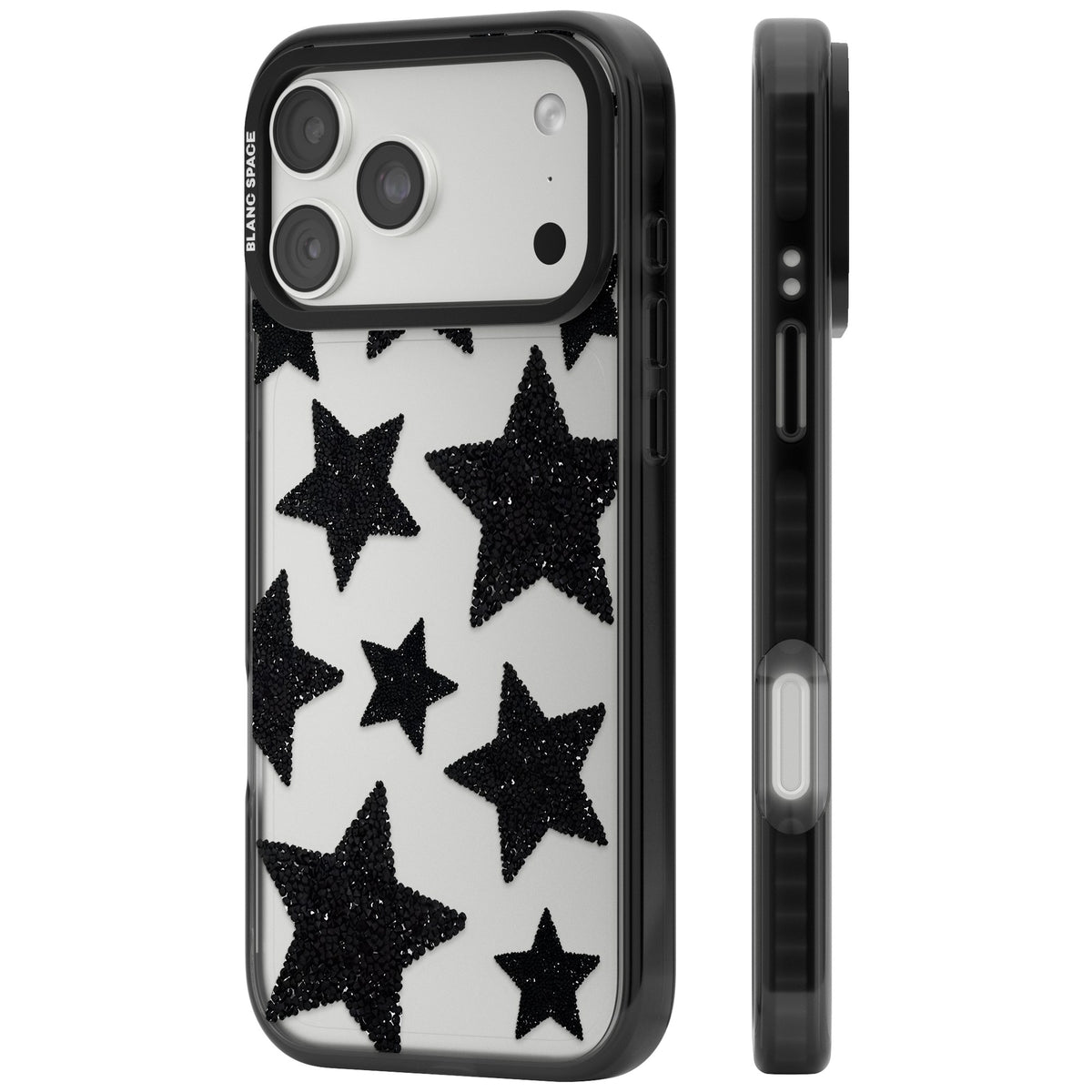 Beaded Black Stars iPhone 18 Pro Max Impact Black Phone Case side