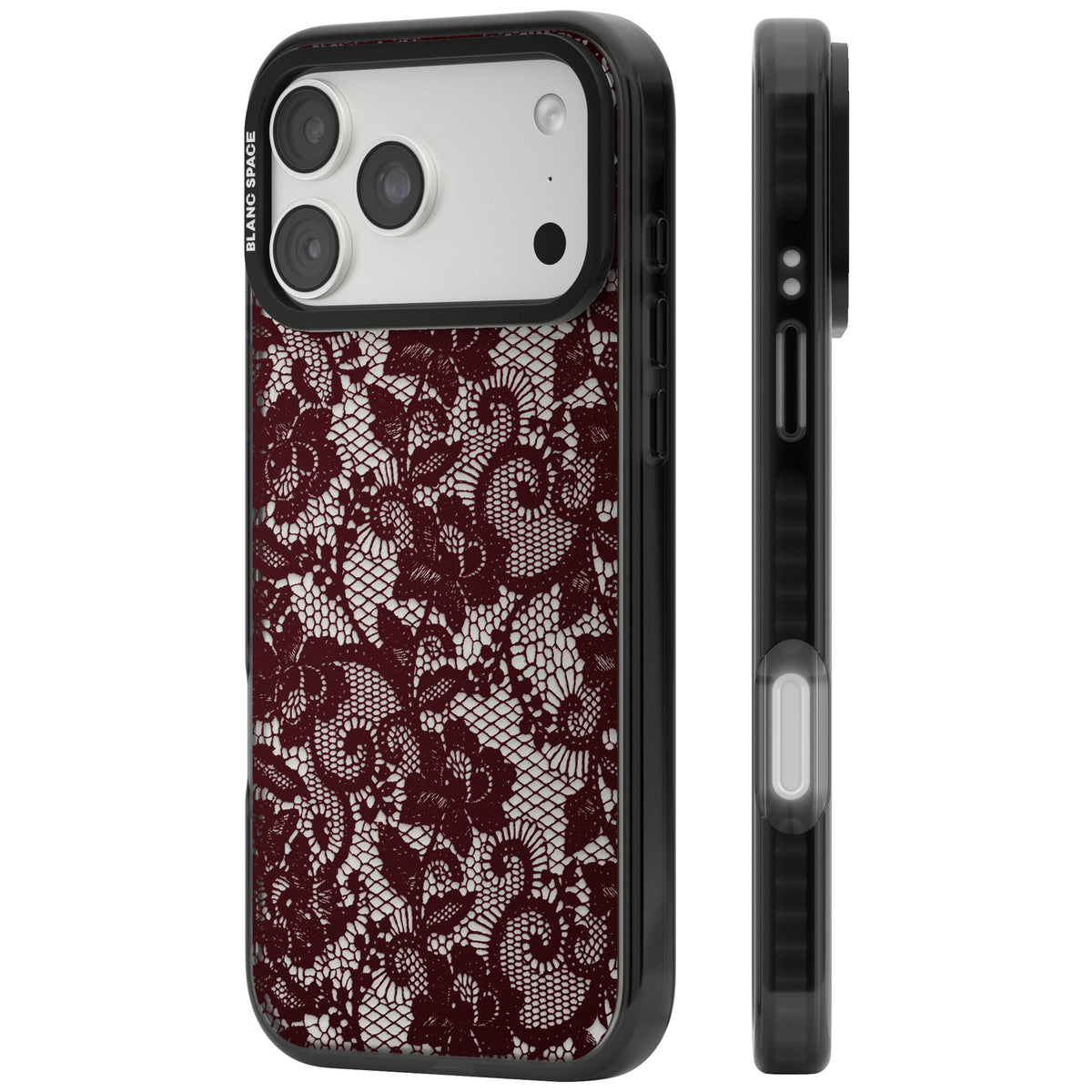 Burgundy Lace iPhone 18 Pro Max Impact Black Phone Case side