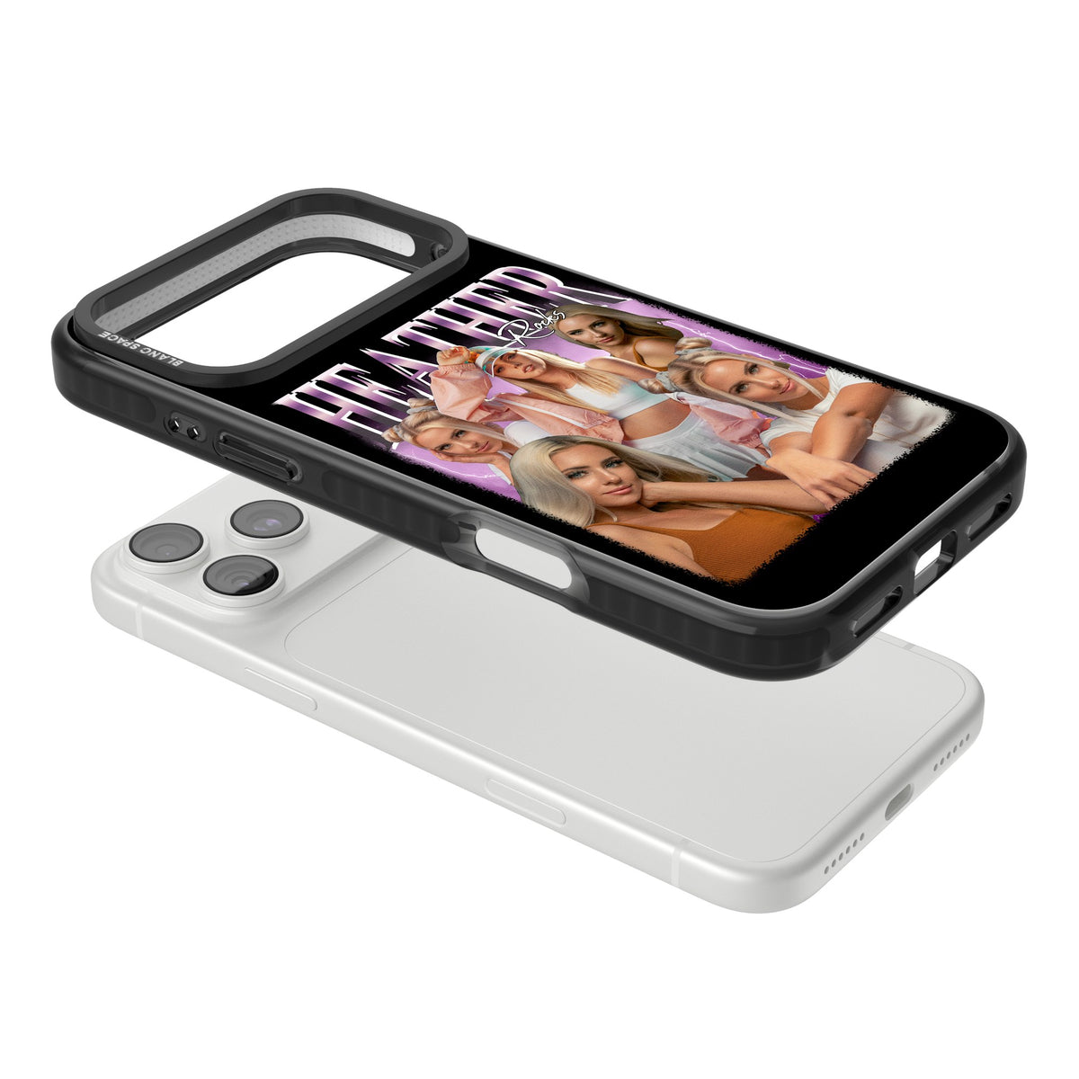 Personalised Airbrush Name & Photo Collage (Pink) iPhone 18 Pro Max Impact Black Phone Case angled