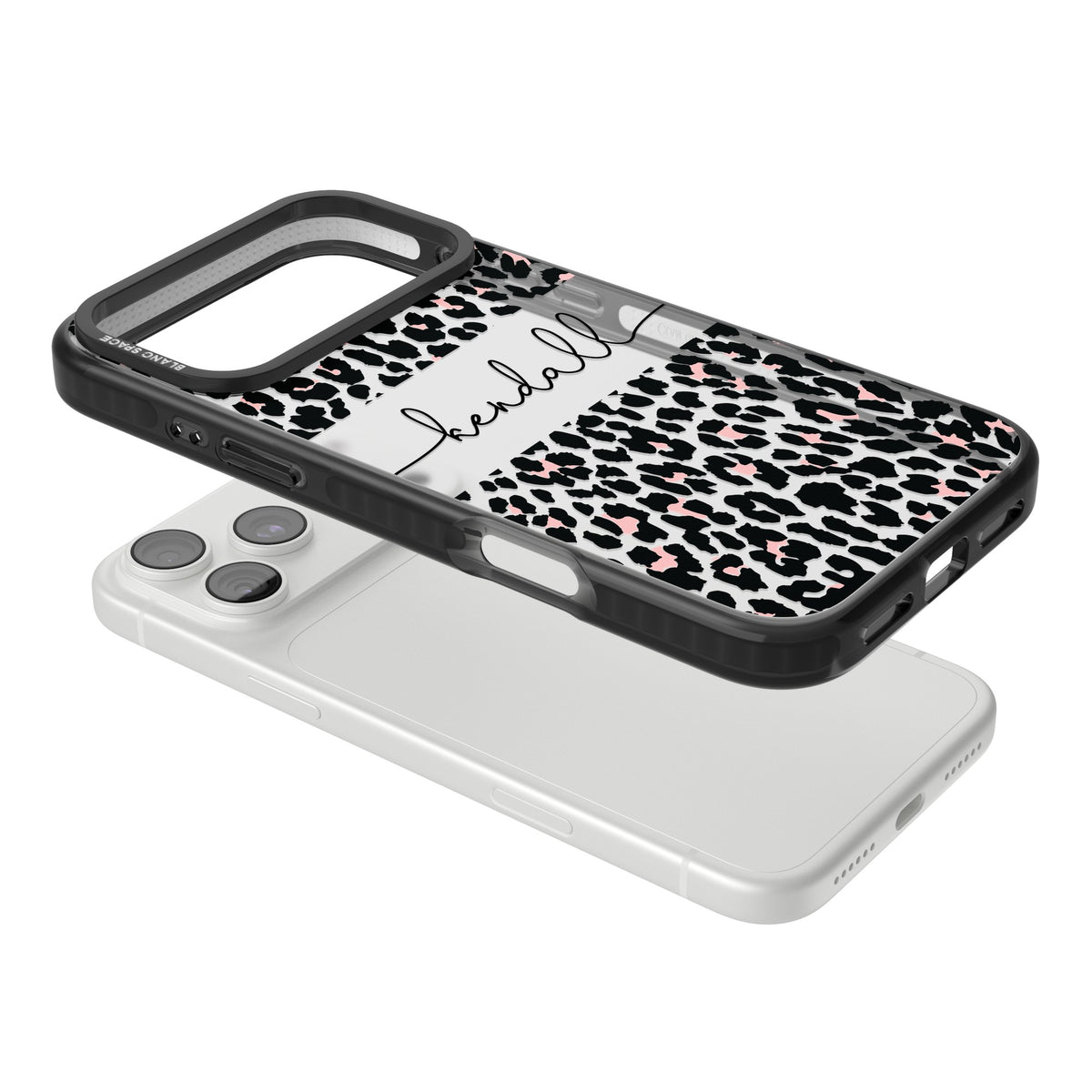 Personalised Tatty Leopard iPhone 18 Pro Max Impact Black Phone Case angled