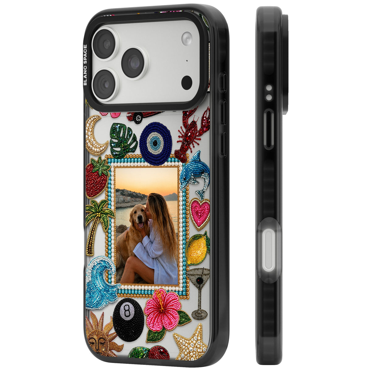 Personalised Beaded Photo iPhone 18 Pro Max Impact Black Phone Case side