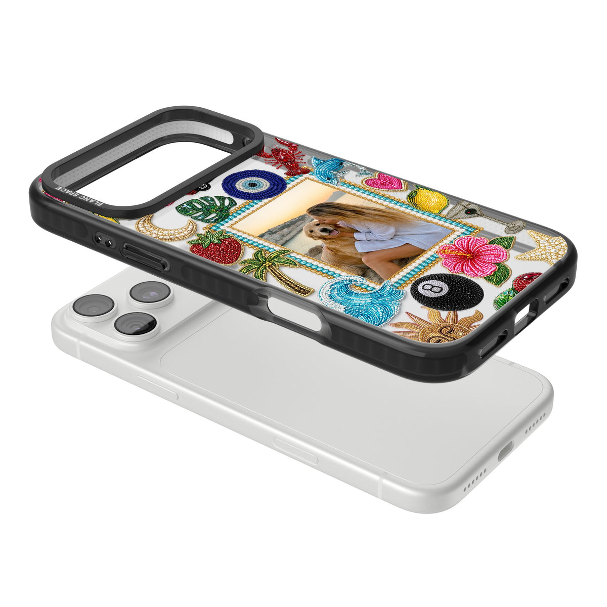 Personalised Beaded Photo iPhone 18 Pro Max Impact Black Phone Case angled