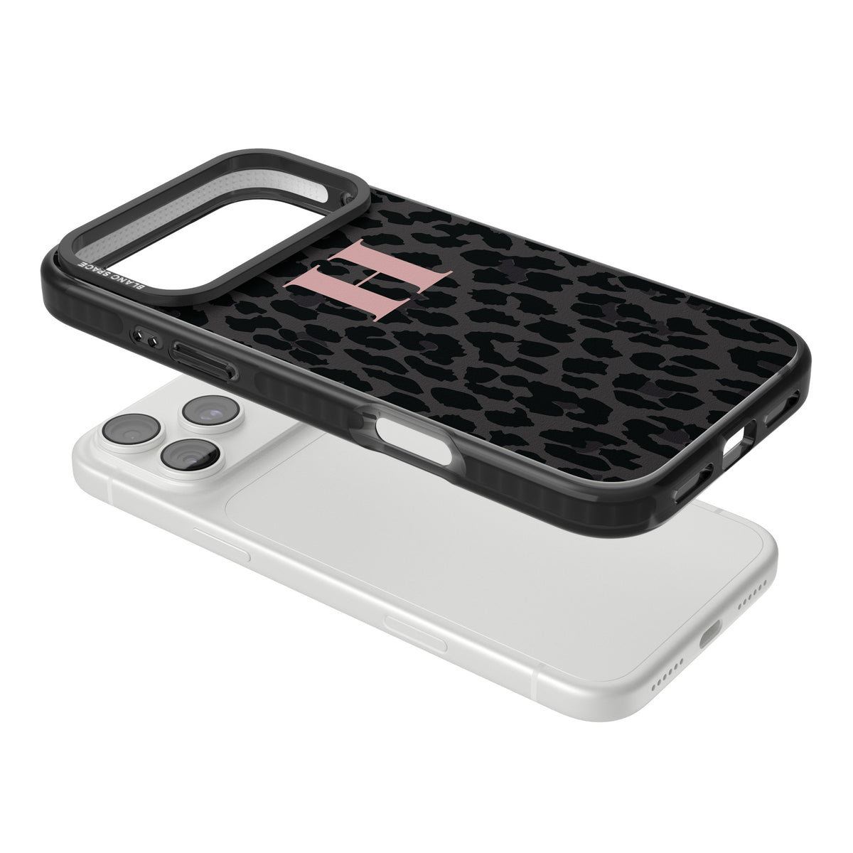 Personalised Leopard Pink Monogram iPhone 18 Pro Max Impact Black Phone Case angled