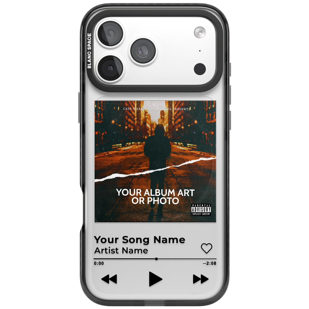 Personalised Music Player iPhone 18 Pro Max Impact Black Phone Case front