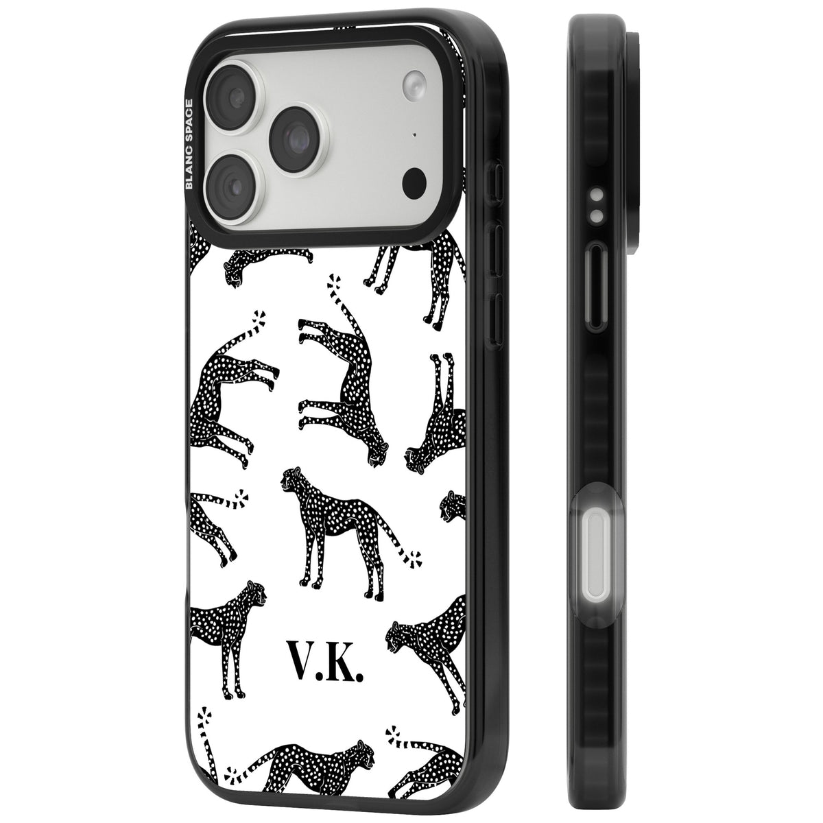 Personalised Monochrome Cheetahs iPhone 18 Pro Max Impact Black Phone Case side