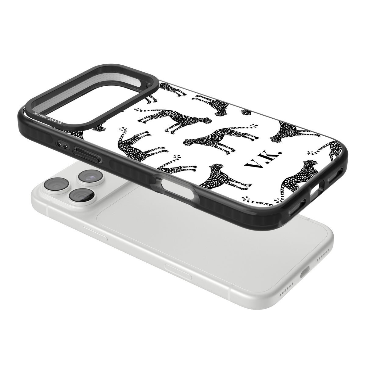 Personalised Monochrome Cheetahs iPhone 18 Pro Max Impact Black Phone Case angled