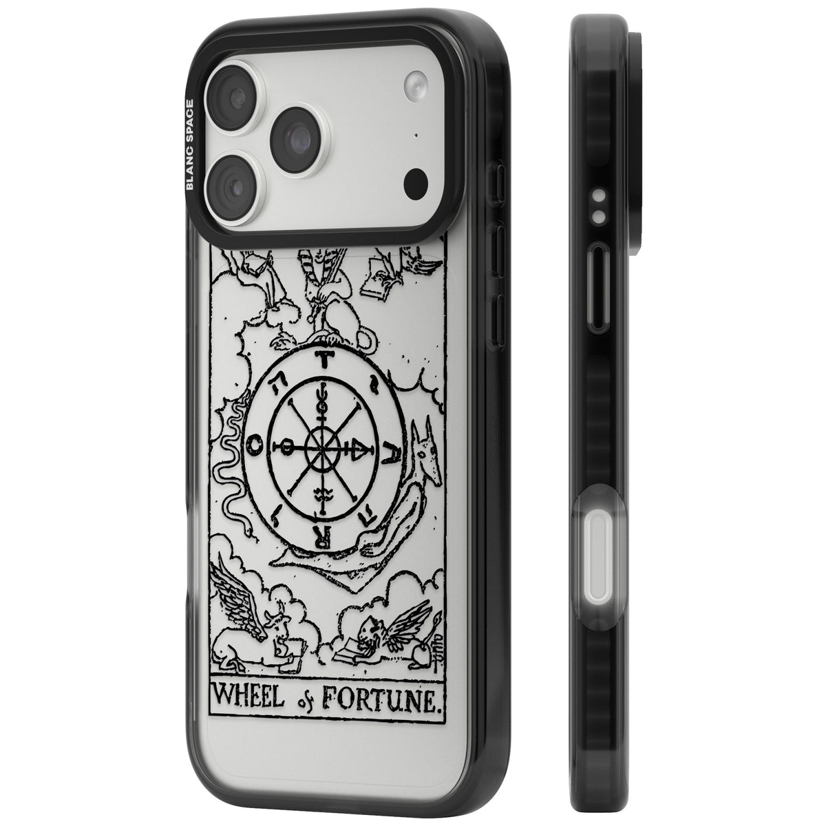 Personalised Wheel Of Fortune Tarot Transparent iPhone 18 Pro Max Impact Black Phone Case side