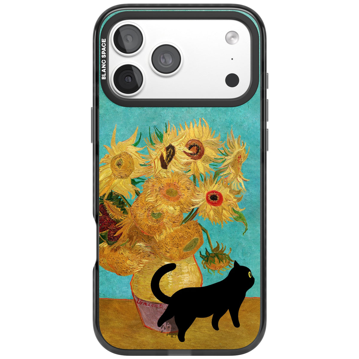 Cat with Van Gogh's Sunflowers iPhone 18 Pro Max Impact Black Phone Case front