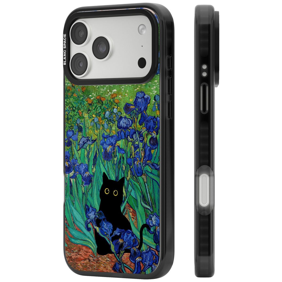 Cat in Van Gogh's Irises iPhone 18 Pro Max Impact Black Phone Case side