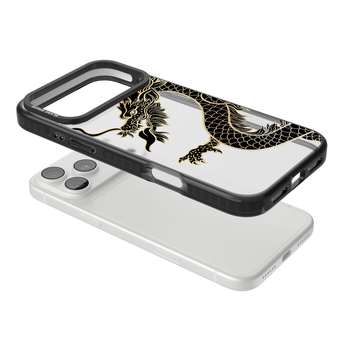 Large Black Dragon iPhone 18 Pro Max Impact Black Phone Case angled