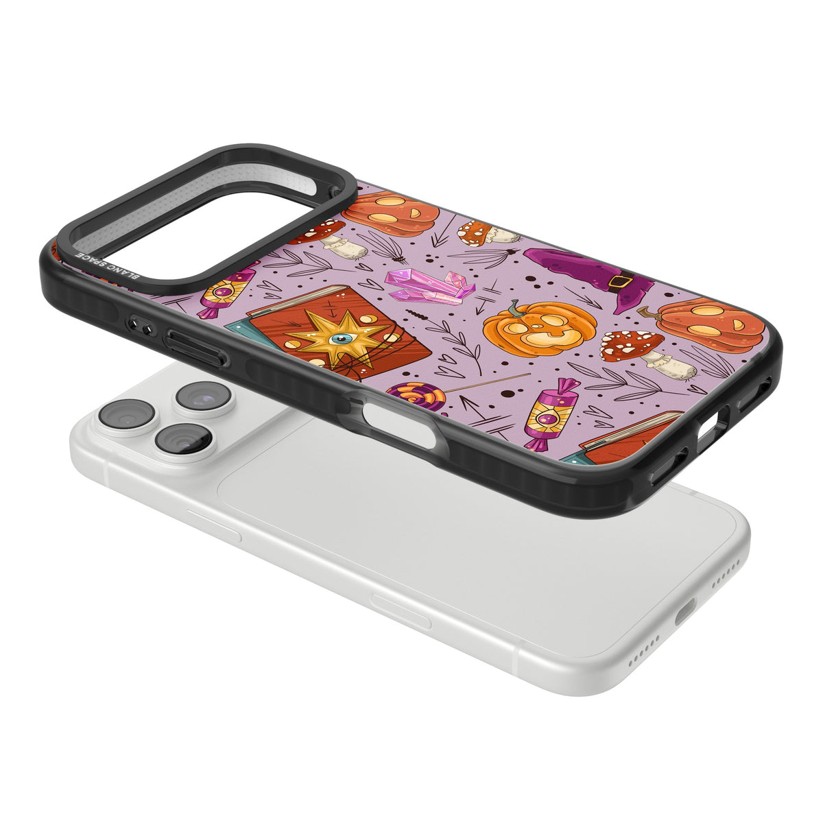 Witchy Cartoon Halloween Pattern iPhone 18 Pro Max Impact Black Phone Case angled