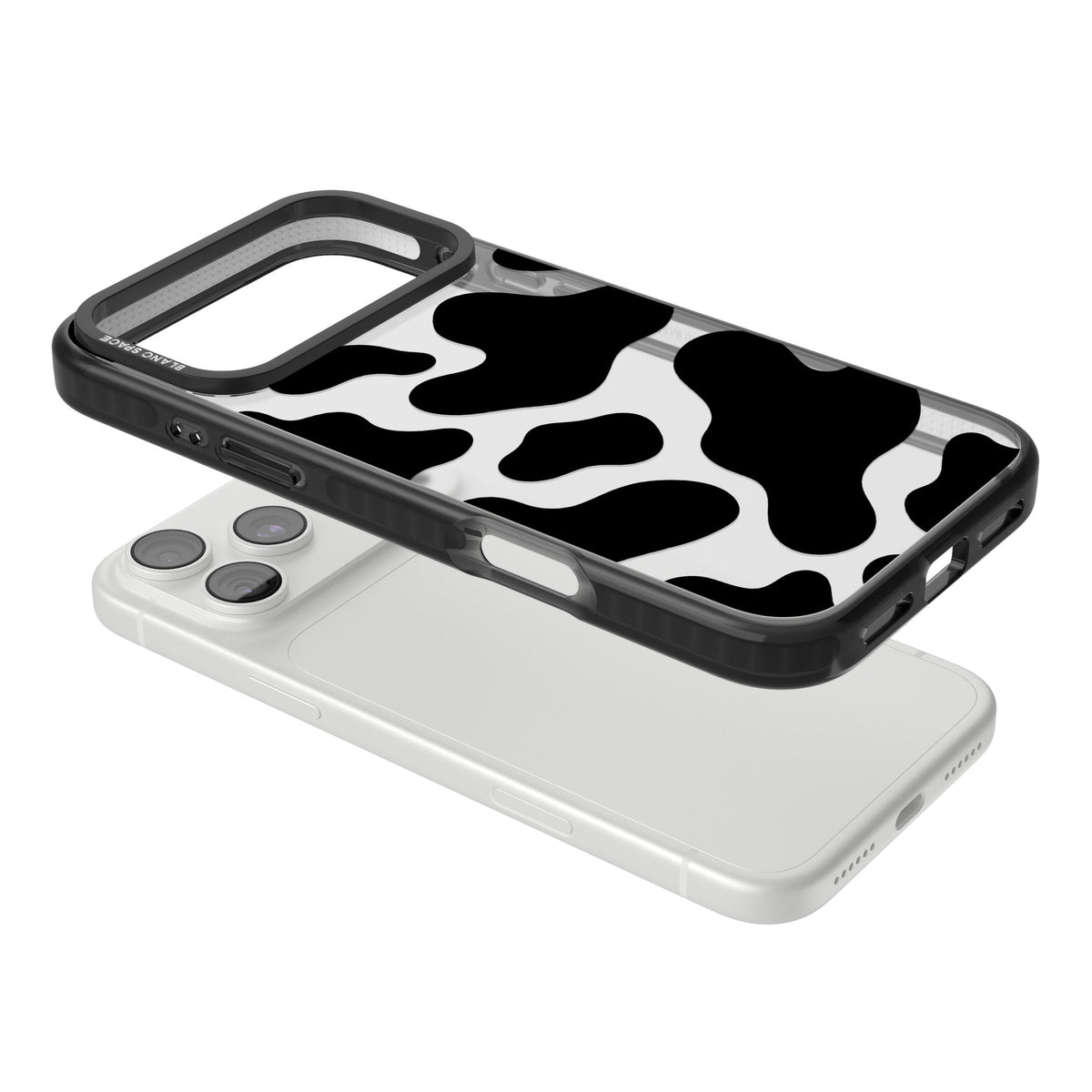 Clear Cow Print iPhone 18 Pro Max Impact Black Phone Case angled