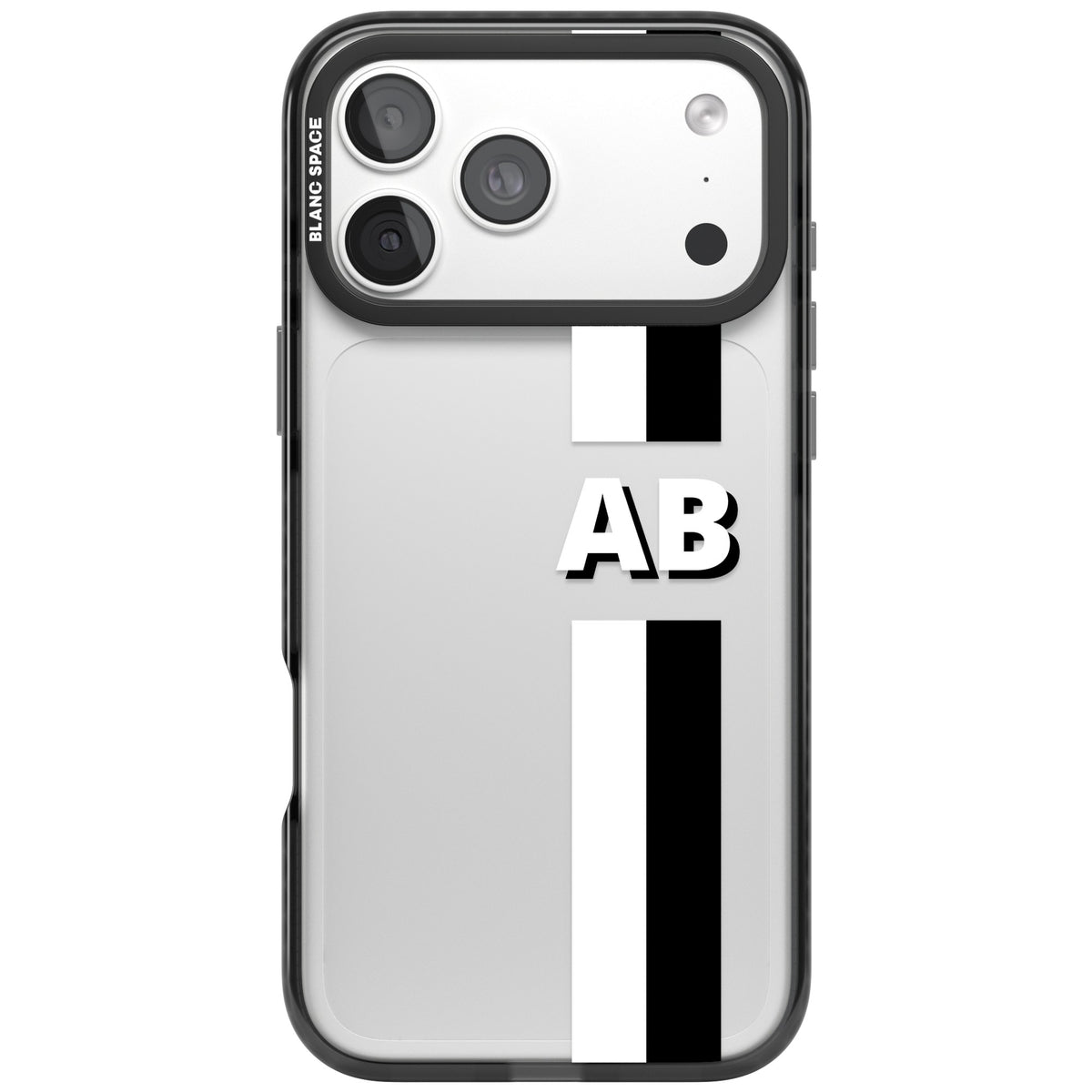 Personalised Bold Two Stripe Name iPhone 18 Pro Max Impact Black Phone Case front